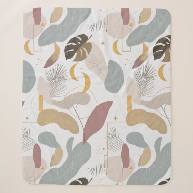 Elegant Sage & Blush Abstract Botanical Throw Blan (Front)
