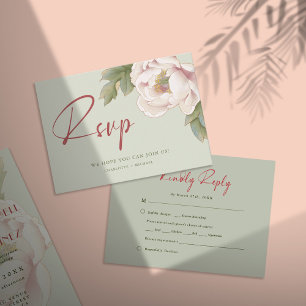 Elegant Sage & Blush Peony Floral Wedding RSVP Invitation