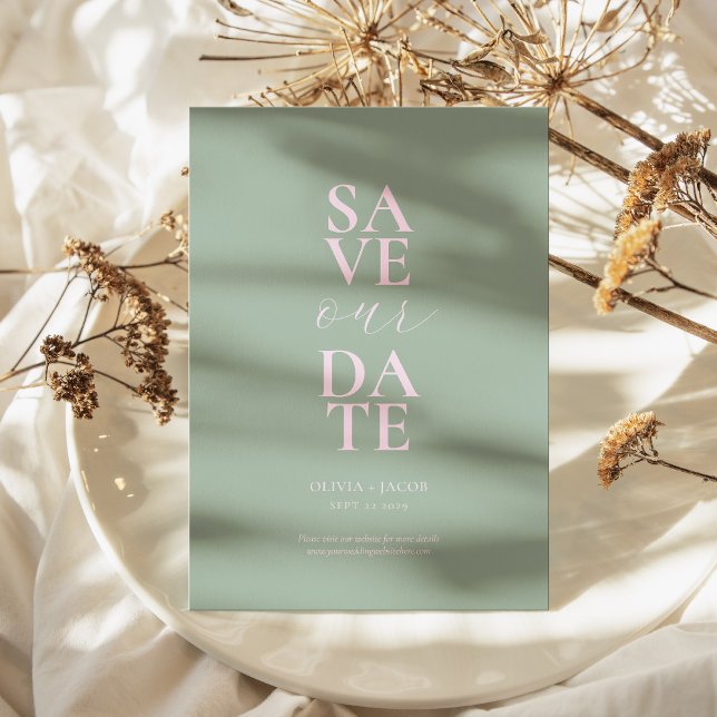 Elegant Sage Blush Pink Minimalist Wedding Save The Date (Elegant Sage Pink Minimalist Wedding Save The Date)
