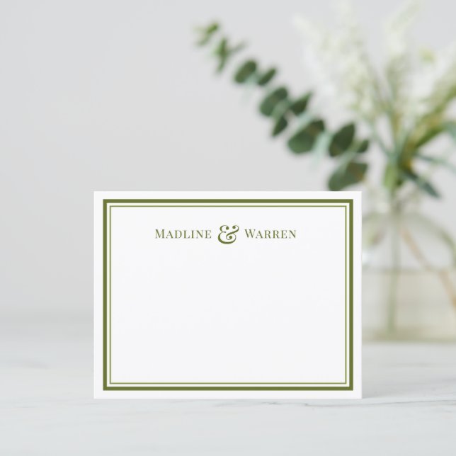 Elegant Sage Border Personalised Couple Notecard (Standing Front)