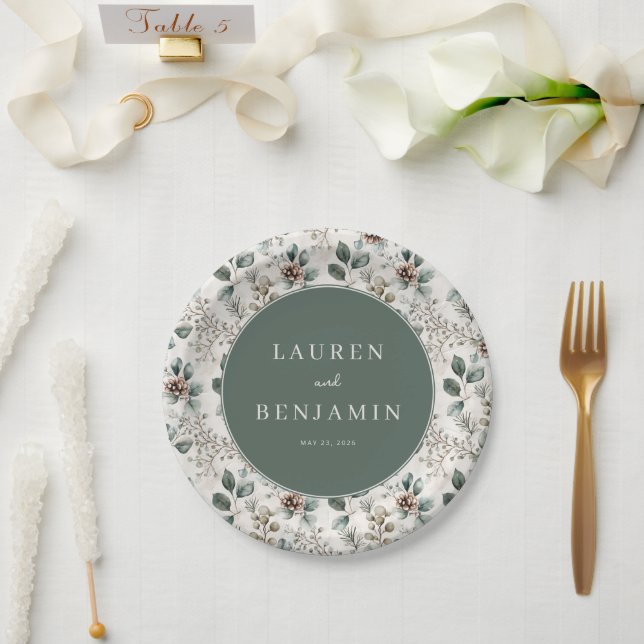 Elegant Sage Botanical Paper Plate (Wedding)