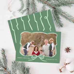 Elegant Sage Bow Photo Frame Merry Christmas Holiday Card
