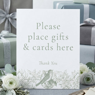 Elegant Sage Chinoiserie Nature Bird Bridal Shower Pedestal Sign