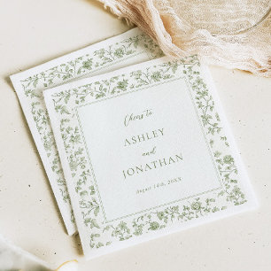 Elegant Sage Chinoiserie Wedding Napkin