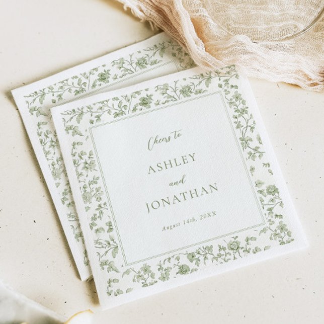 Elegant Sage Chinoiserie Wedding Napkin (Creator Uploaded)