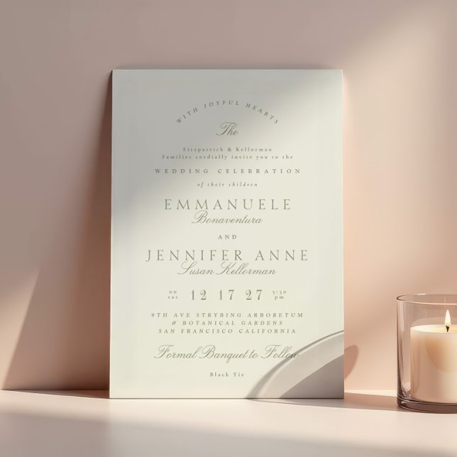 Elegant Sage Cream Calligraphy Formal The Wedding Invitation (Creator Uploaded)
