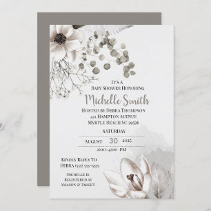 Elegant Sage Cream Floral Baby Shower Invitation