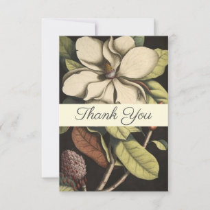 Elegant Sage Cream Magnolia Script Floral Busines Thank You Card