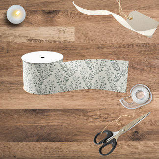 Elegant Sage Cream Minimalist Boho Floral Pattern Grosgrain Ribbon