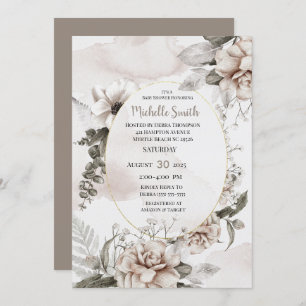 Elegant Sage Cream Watercolor Floral Baby Shower Invitation