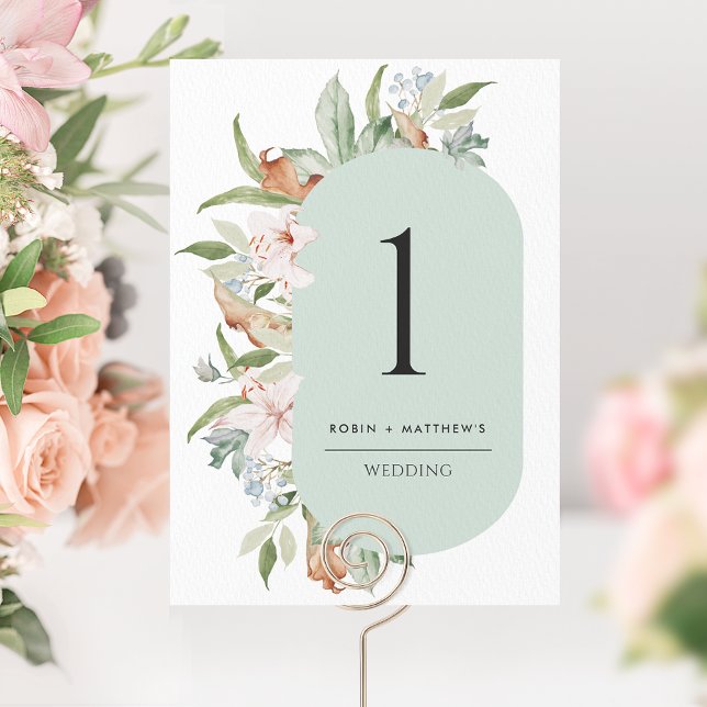 Elegant Sage, Earthy Blooms Wedding Table Number (Creator Uploaded)