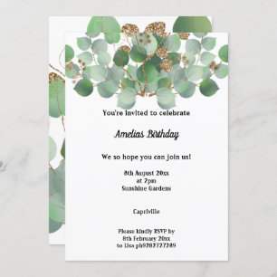 ELEGANT SAGE EUCALYPTUS BIRTHDAY PARTY  INVITATION