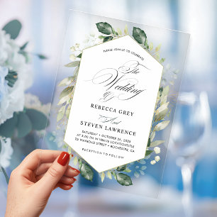 Elegant sage eucalyptus calligraphy wedding acrylic invitations