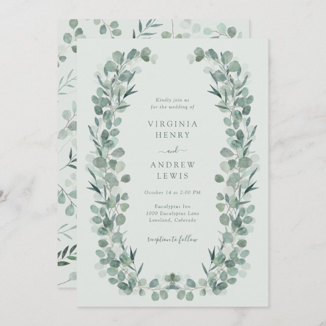 Elegant Sage Eucalyptus Wedding Invitation (Front/Back)