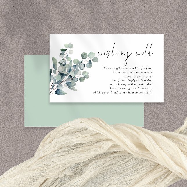 Elegant Sage Eucalyptus Wedding Wishing Well Enclosure Card (Front and back view)