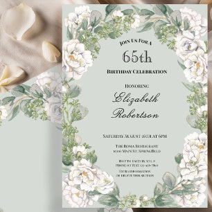 Elegant Sage Floral Border Women's 65th Birthday Invitation
