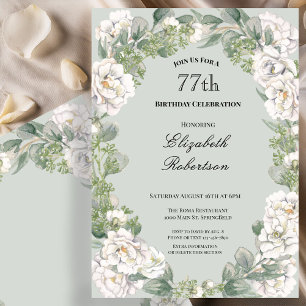 Elegant Sage Floral Border Women's 77th Birthday Invitation
