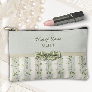 Elegant Sage Floral Stripes Maid of Honour Gift Accessory Pouch