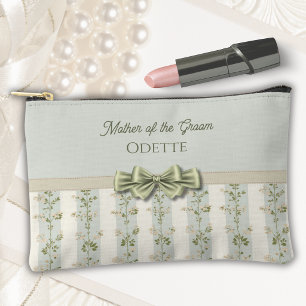 Elegant Sage Floral Stripes Mother of the Groom Accessory Pouch