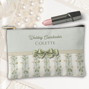 Elegant Sage Floral Stripes Wedding Coordinator Accessory Pouch