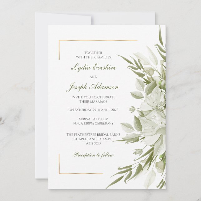 Elegant Sage Florals Wedding Invitation (Front)