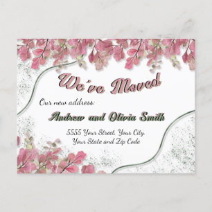 Elegant Sage Foil Pretty Pink Foliage New Address Postcard