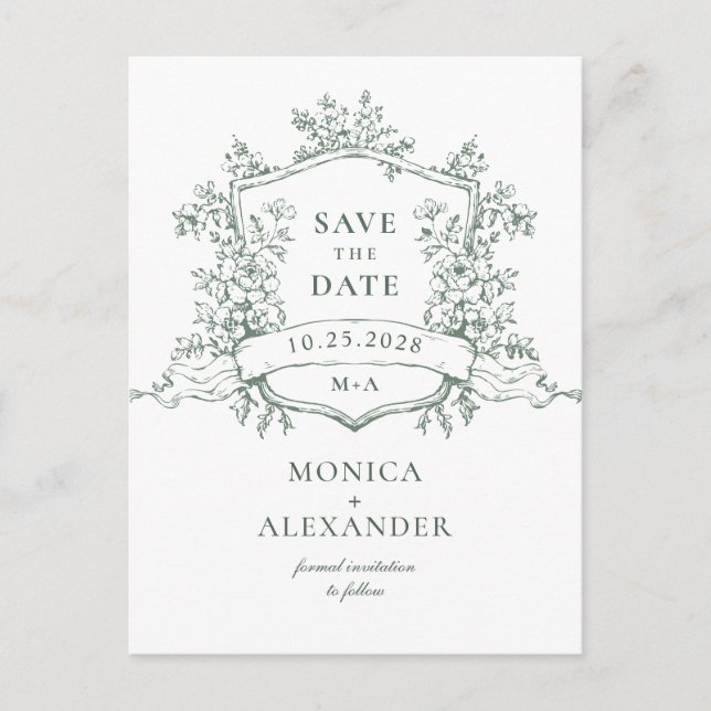 Elegant Sage French Garden Wedding Save the Date Postcard (Front)