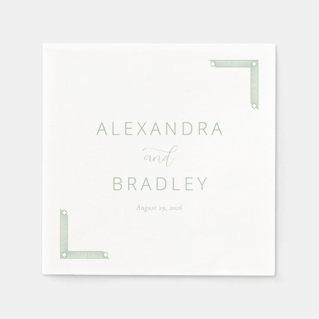 Elegant Sage Geometric Accents Napkin (Front)