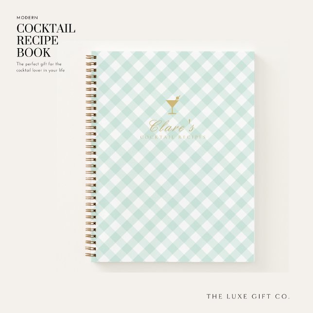 Elegant Sage Gingham Blank Cocktail Recipe Book (Creator Uploaded)