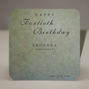 Elegant Sage Gold ANY Birthday Party Square Paper Coaster