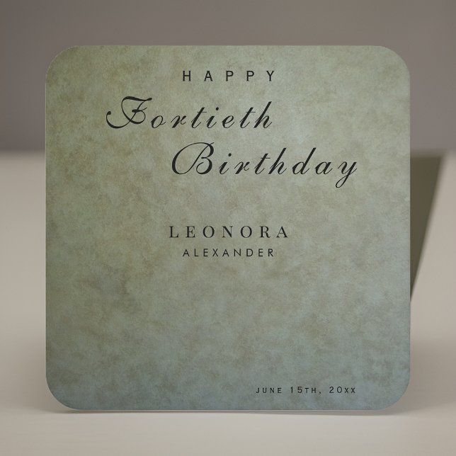 Elegant Sage Gold ANY Birthday Party Square Paper Coaster (Creator Uploaded)
