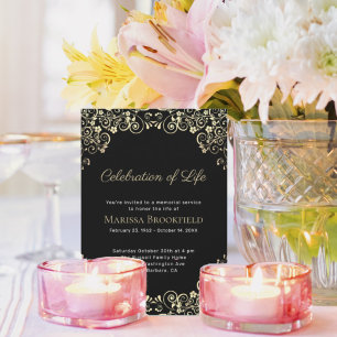 Elegant Sage Gold Swirls Celebration of Life Invitation