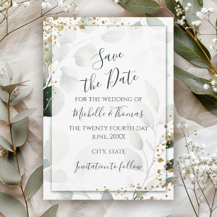 Elegant Sage Gold Watercolor Eucalyptus Greenery Save The Date