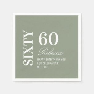 Elegant Sage Green 60th Birthday Party Cocktail Napkin