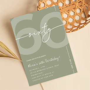 Elegant Sage Green 60th Birthday Party Invitation