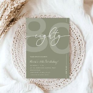 Elegant Sage Green 80th Birthday Party Invitation