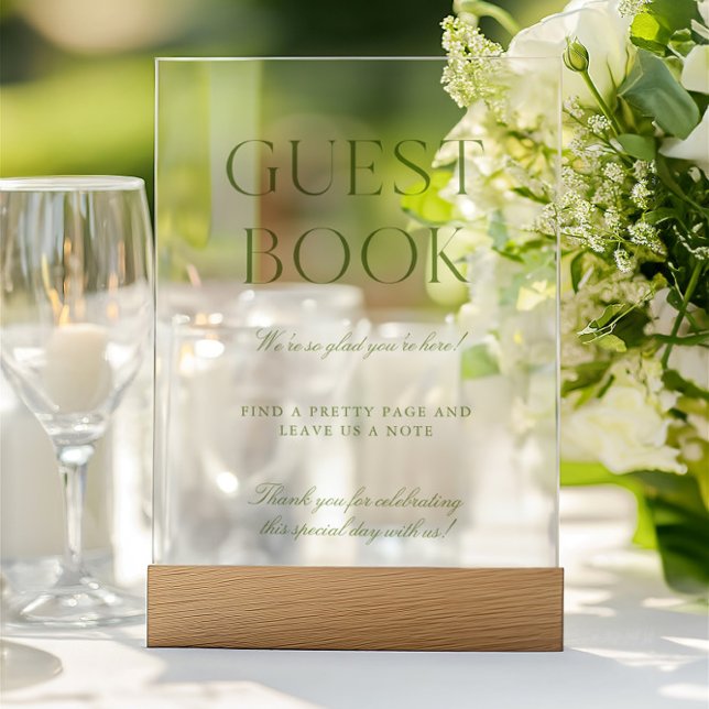 Elegant Sage Green Acrylic Wedding Guest Book Sign (Elegant Sage Green Acrylic Wedding Guest Book Sign)