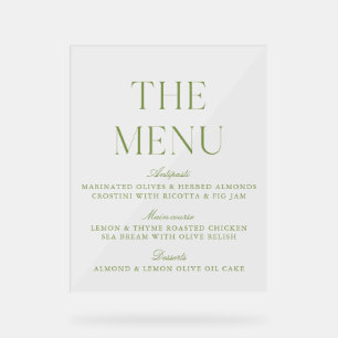 Elegant Sage Green Acrylic Wedding Menu Sign