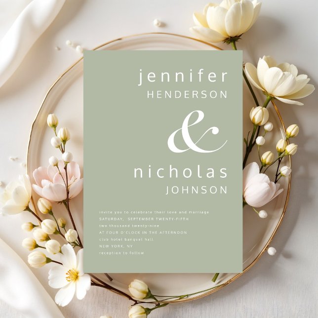 Elegant Sage Green Ampersand Wedding Invitation (Elegant Sage Green Ampersand Wedding Invitation)