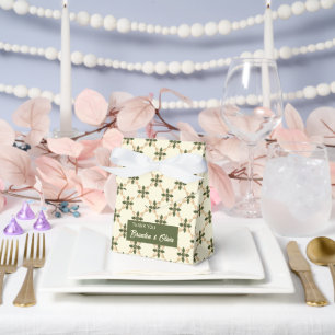 Elegant Sage Green and Beige Geometric Floral Favour Box