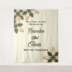 Elegant Sage Green and Beige Geometric Floral Tapestry