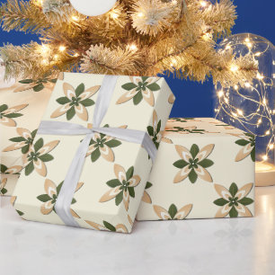 Elegant Sage Green and Beige Geometric Floral Wrapping Paper