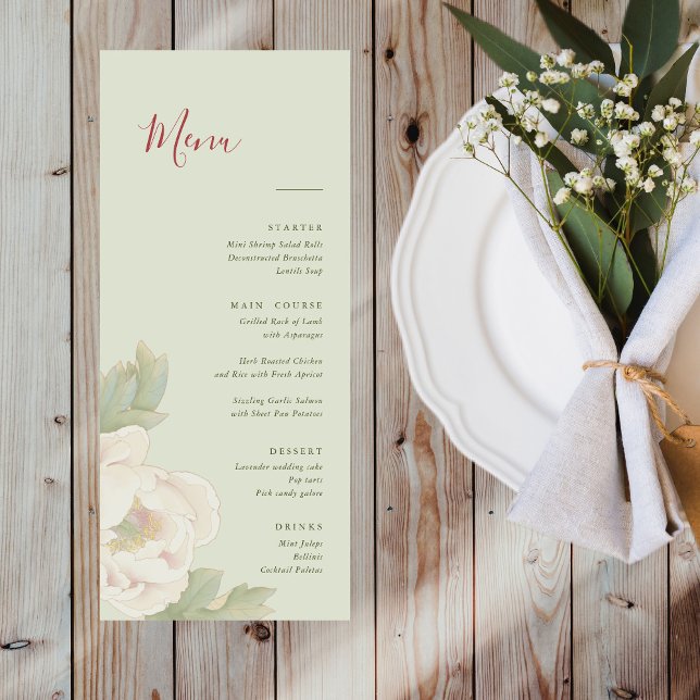 Elegant Sage Green and Blush Floral Wedding Menu (Creator Uploaded)