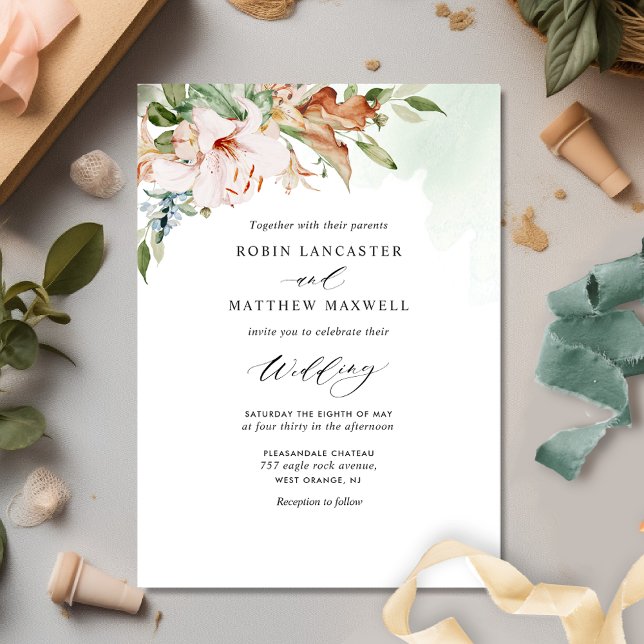 Elegant Sage Green and Earthy Blooms Wedding Invitation (Creator Uploaded)