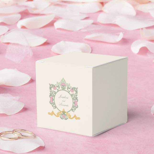 Elegant Sage Green and Gold Art Nouveau Favour Box (Wedding)