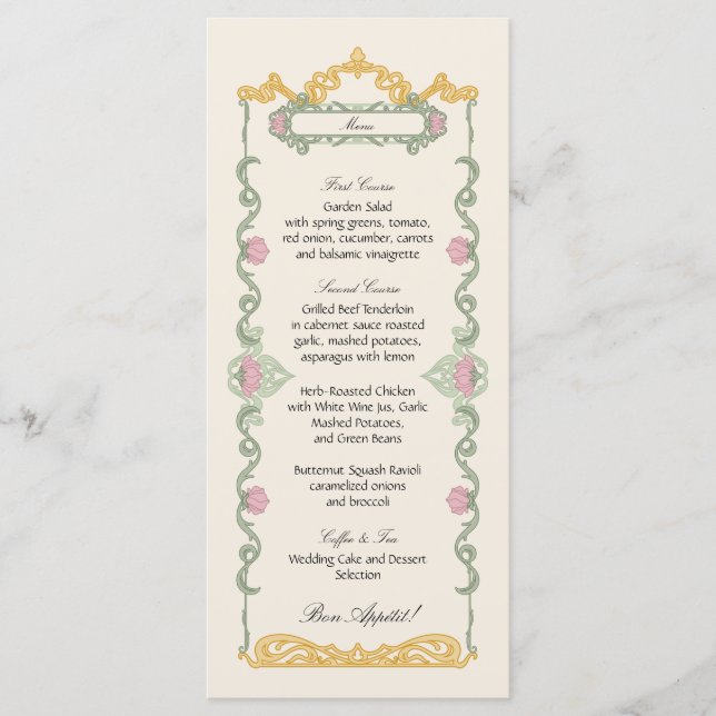 Elegant Sage Green and Gold Art Nouveau Menu (Front)