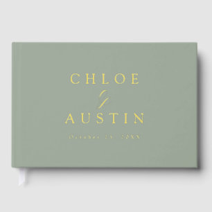 Elegant Sage Green and Gold Calligraphy Wedding Guest Book
