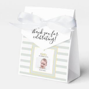Elegant Sage Green and Gold Photo Baptism Tent Favour Box