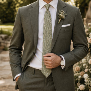 Elegant Sage Green and Gold Watercolor Botanical Tie