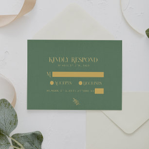 Elegant Sage Green And Gold Wedding  RSVP Card